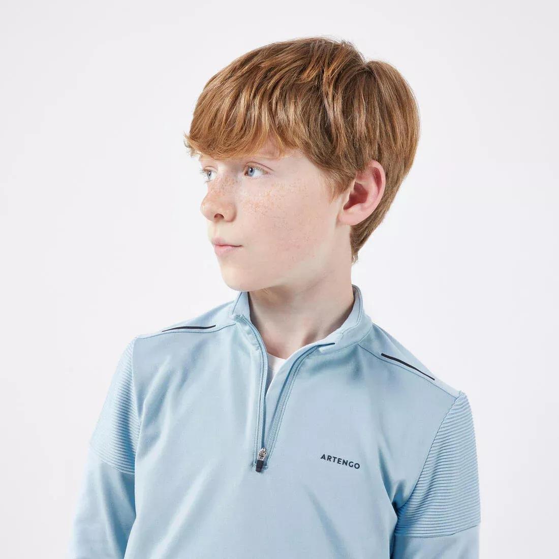 Kids Unisex Tennis Long-Sleeved Half-Zip T-Shirt - Thermic, Blue, No Color, large image number 4