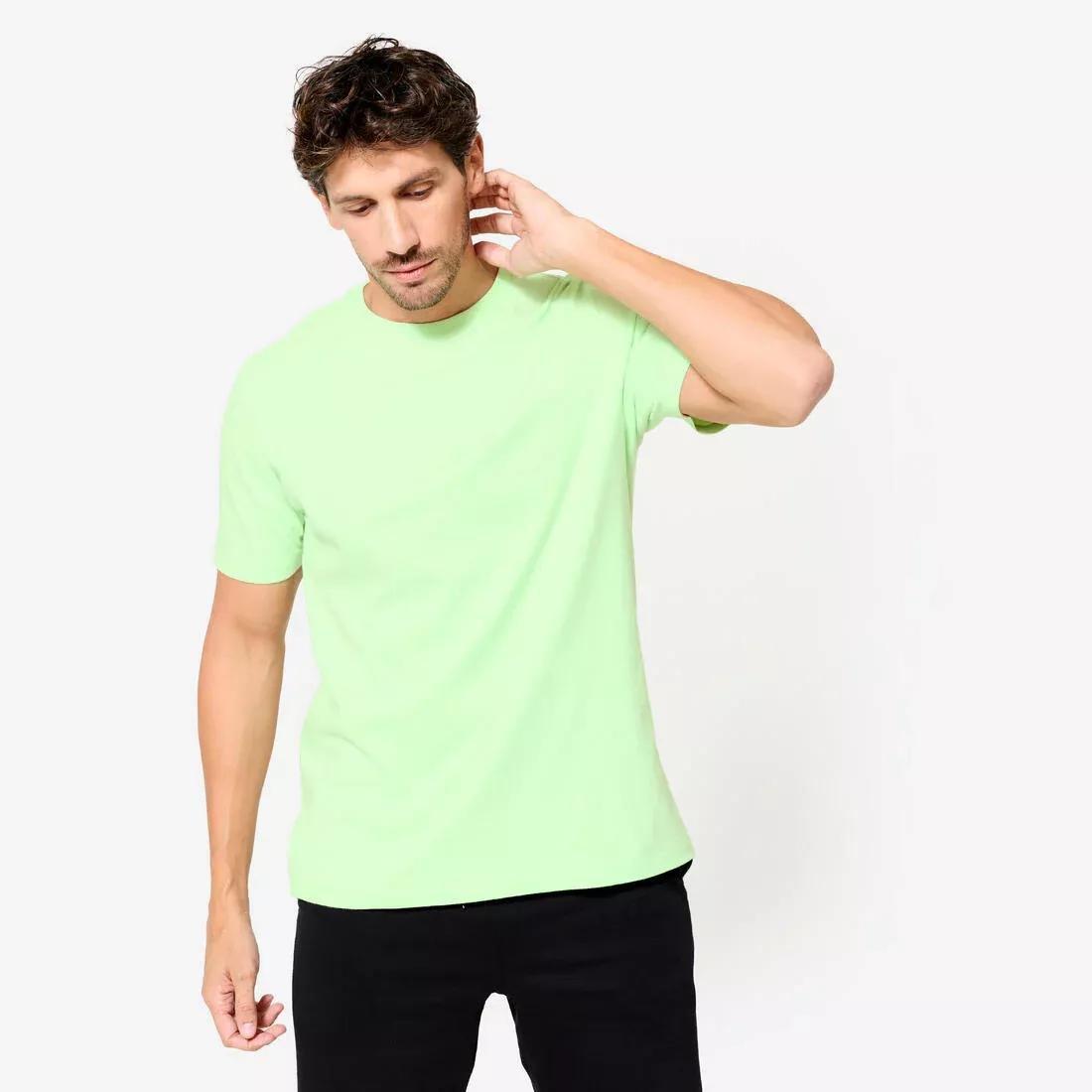 Men Short-Sleeved Crew-Neck Fitness T-Shirt, Green, No Color, large image number 0