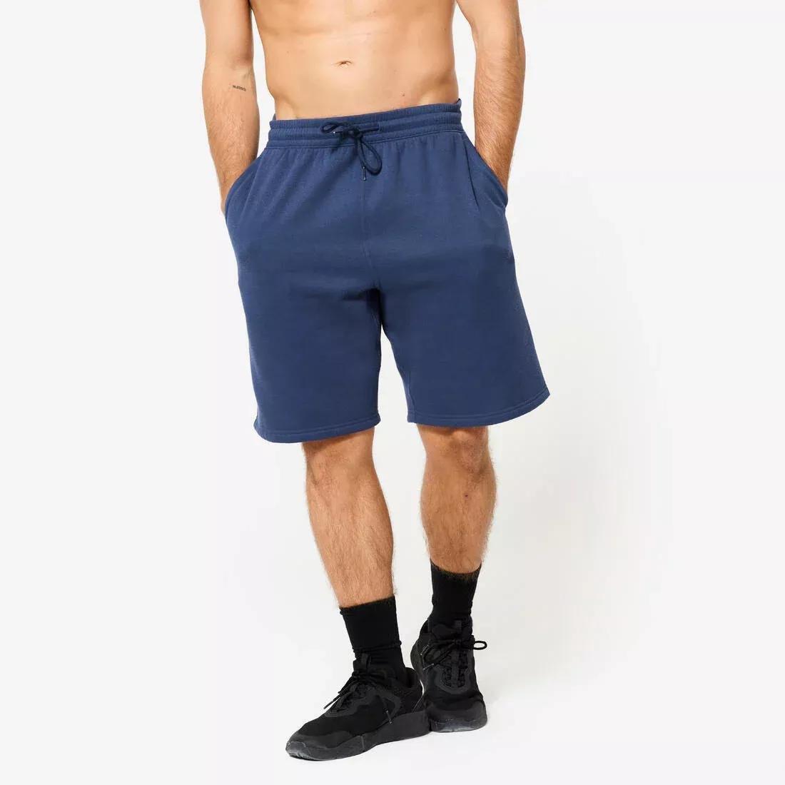 Men Fleece Fitness Shorts With Pockets, Navy, No Color, medium