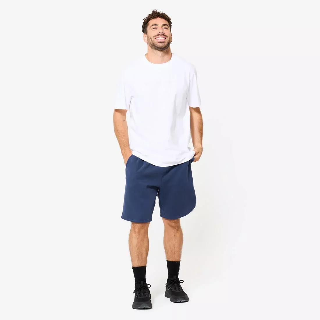 Men Fleece Fitness Shorts With Pockets, Navy, No Color, large image number 3