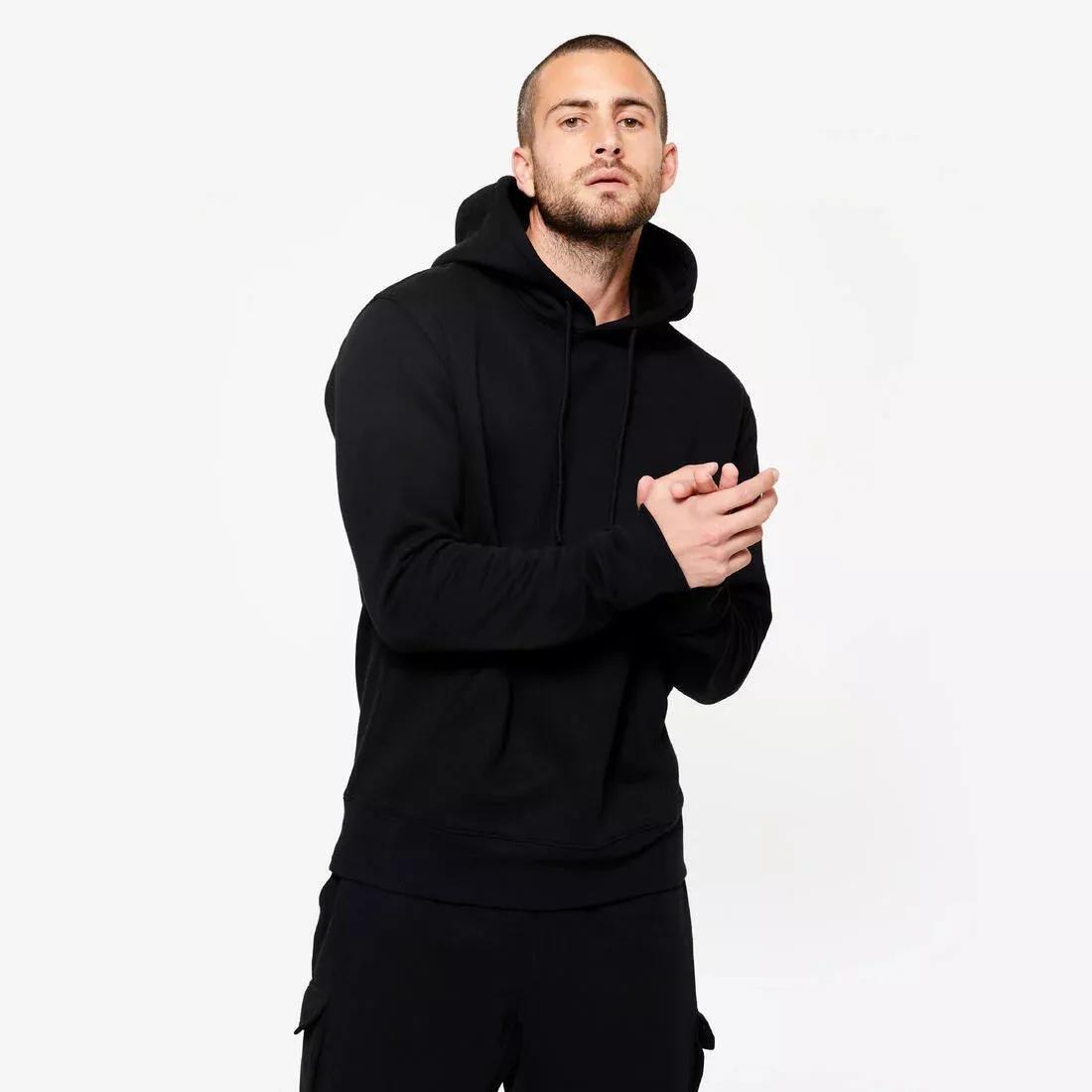 Men Warm Brushed Fleece Hooded Sweatshirt, Black, No Color, large image number 0
