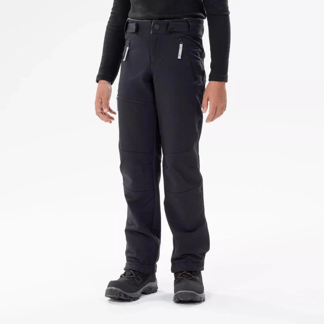 BLACK Kids' Warm Hiking Softshell Trousers - SH500 Mountain - Ages 7-15, 5401_000, medium
