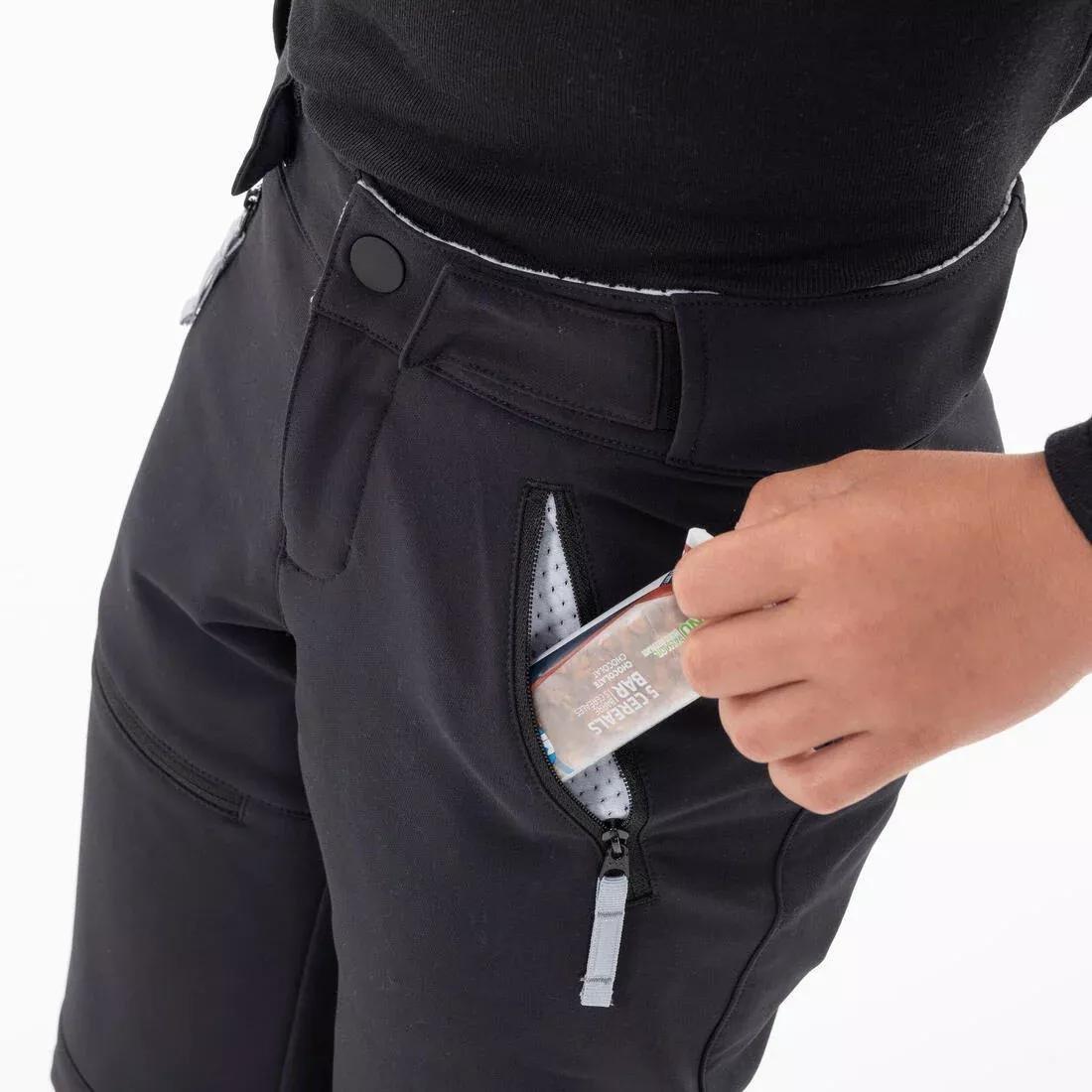 BLACK Kids' Warm Hiking Softshell Trousers - SH500 Mountain - Ages 7-15, , large image number 14
