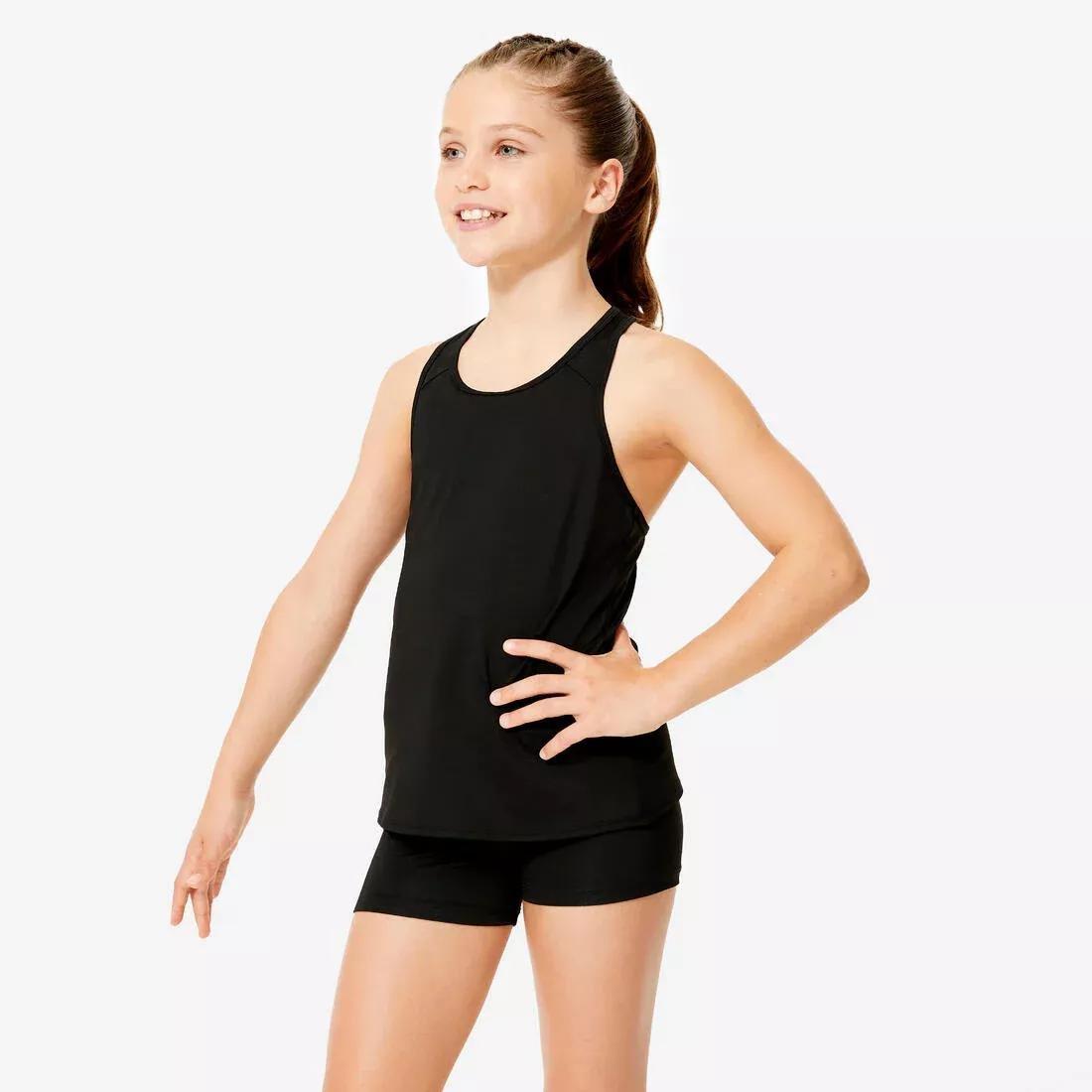 Kids Girls Gymnastics Racer Back Tank Top, Black, No Color, large image number 1