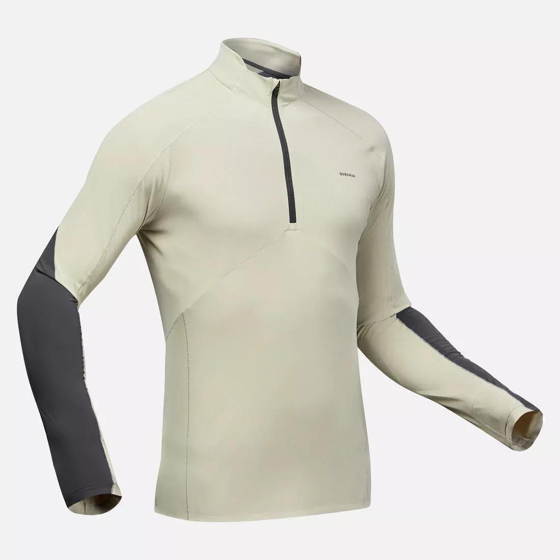 Men Anti-UV Long-sleeved Hiking T-Shirt - MH550, Beige, No Color, large image number 0