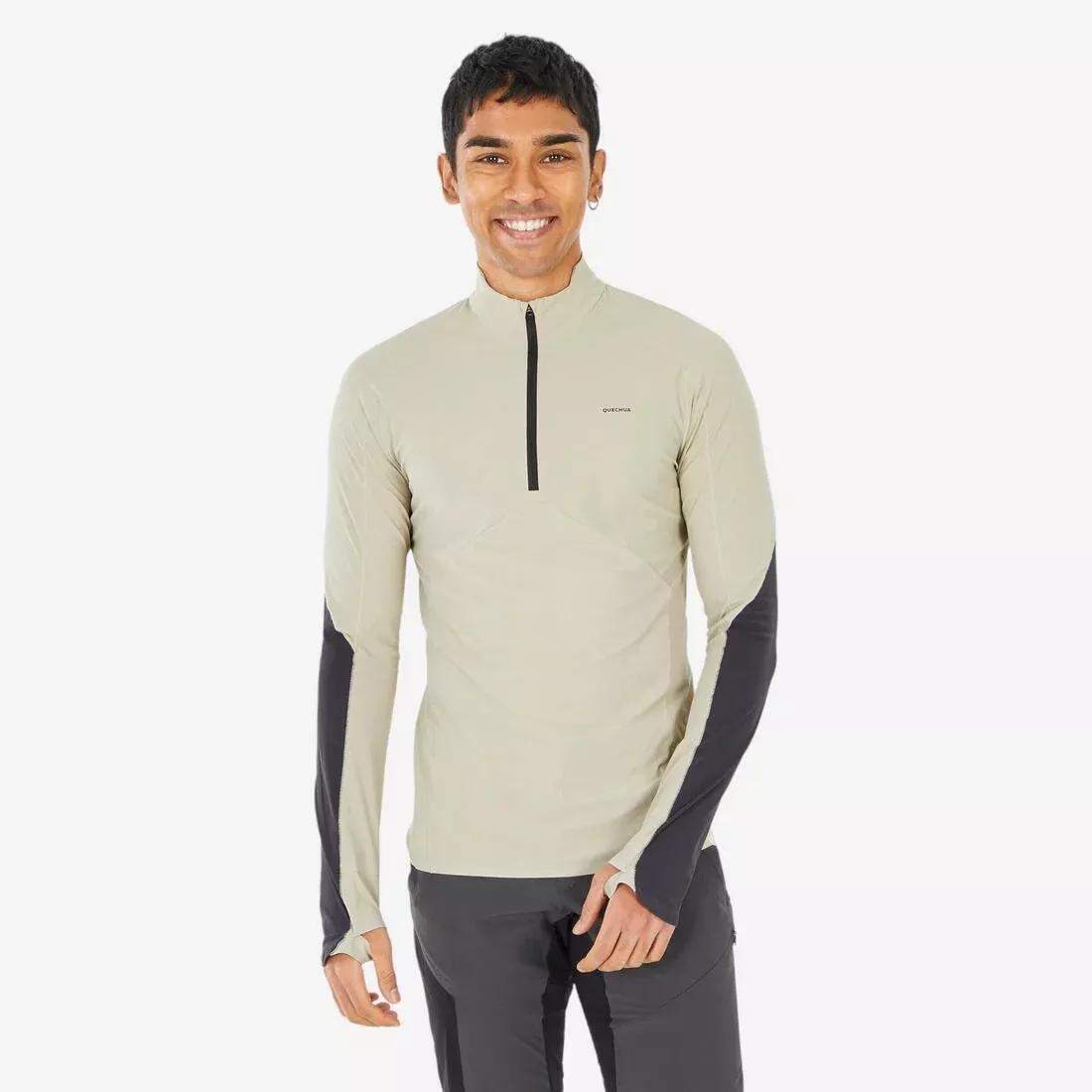 Men Anti-UV Long-sleeved Hiking T-Shirt - MH550, Beige, No Color, large image number 1