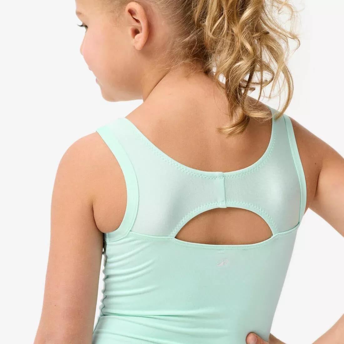 Kids Girls Gymnastics Crew Neck Leotard, Green, No Color, medium