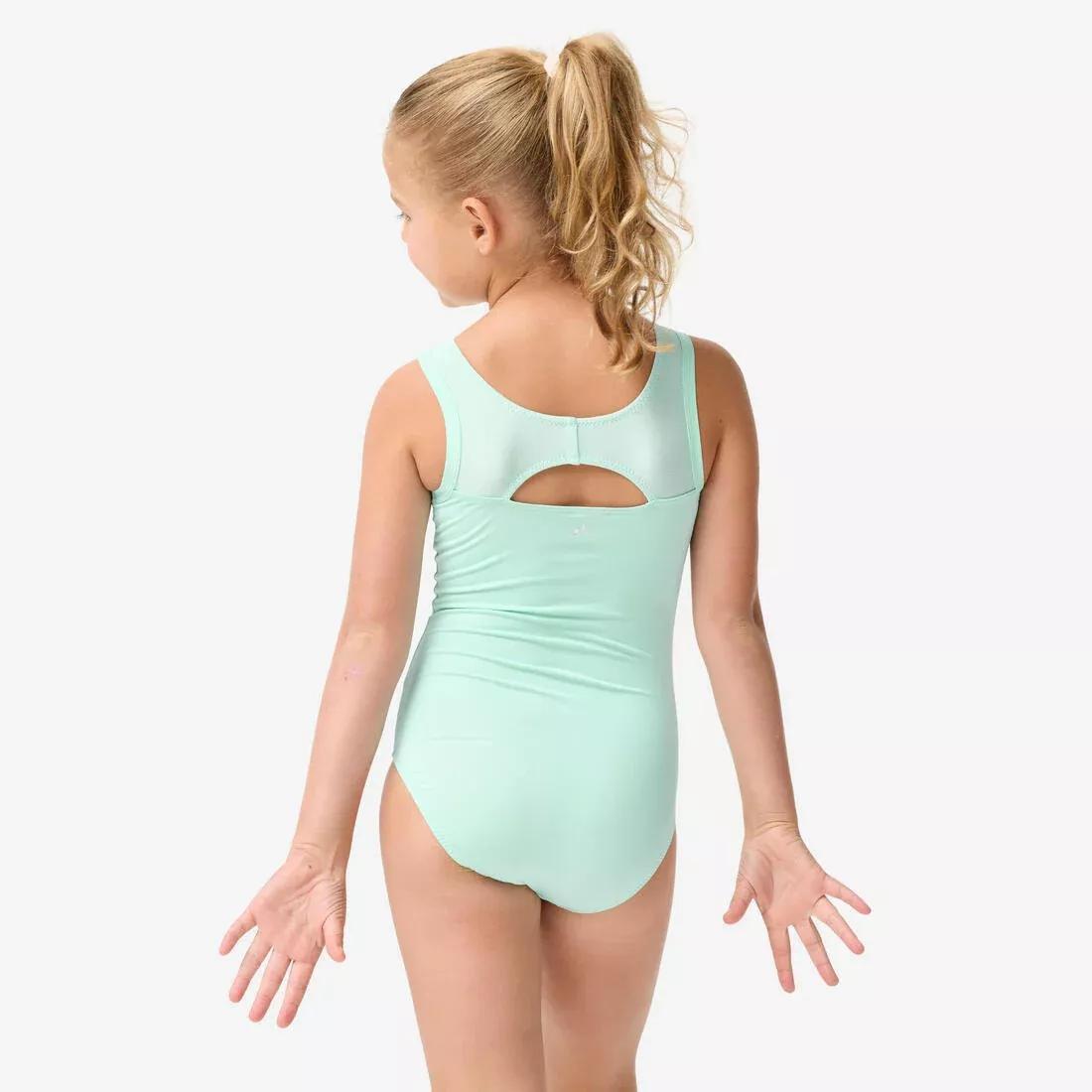 Kids Girls Gymnastics Crew Neck Leotard, Green, No Color, large image number 3