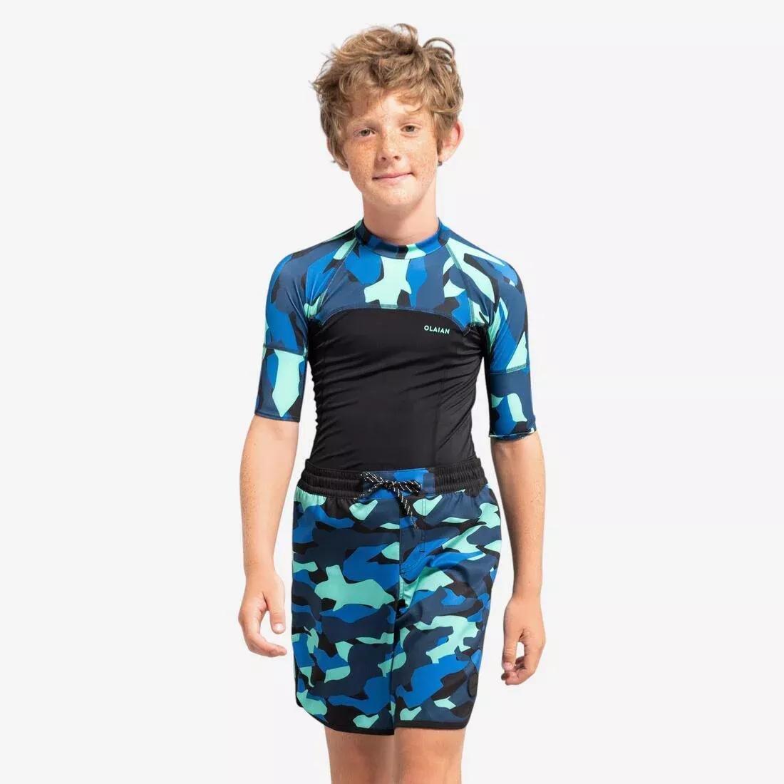 BLUE Boy's surfing anti-UV short-sleeved T-shirt - 500, No Color, medium