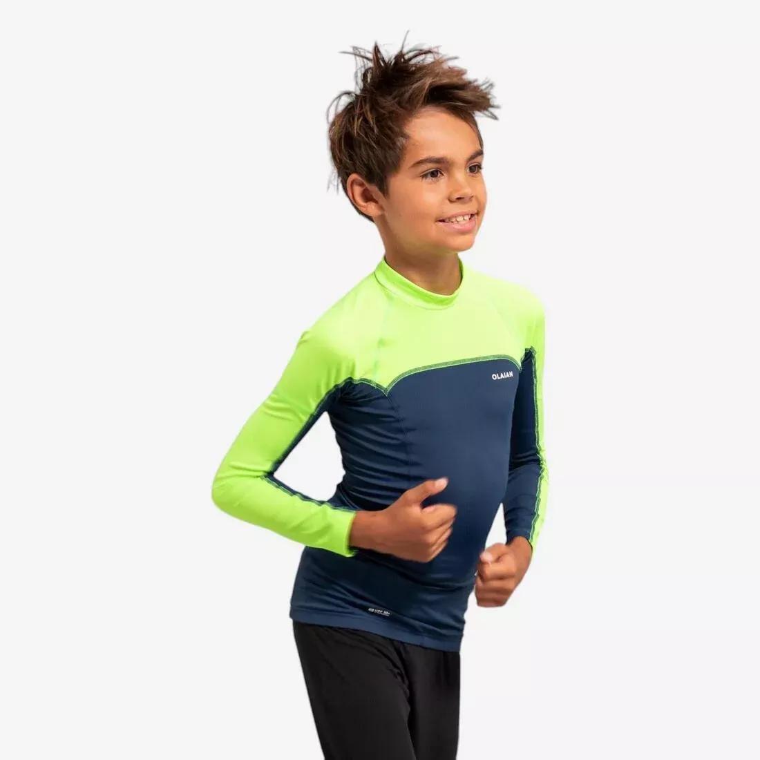 Kids Boyslong-sleeved anti-UV T-shirt - 500 Vortex, Blue, No Color, medium