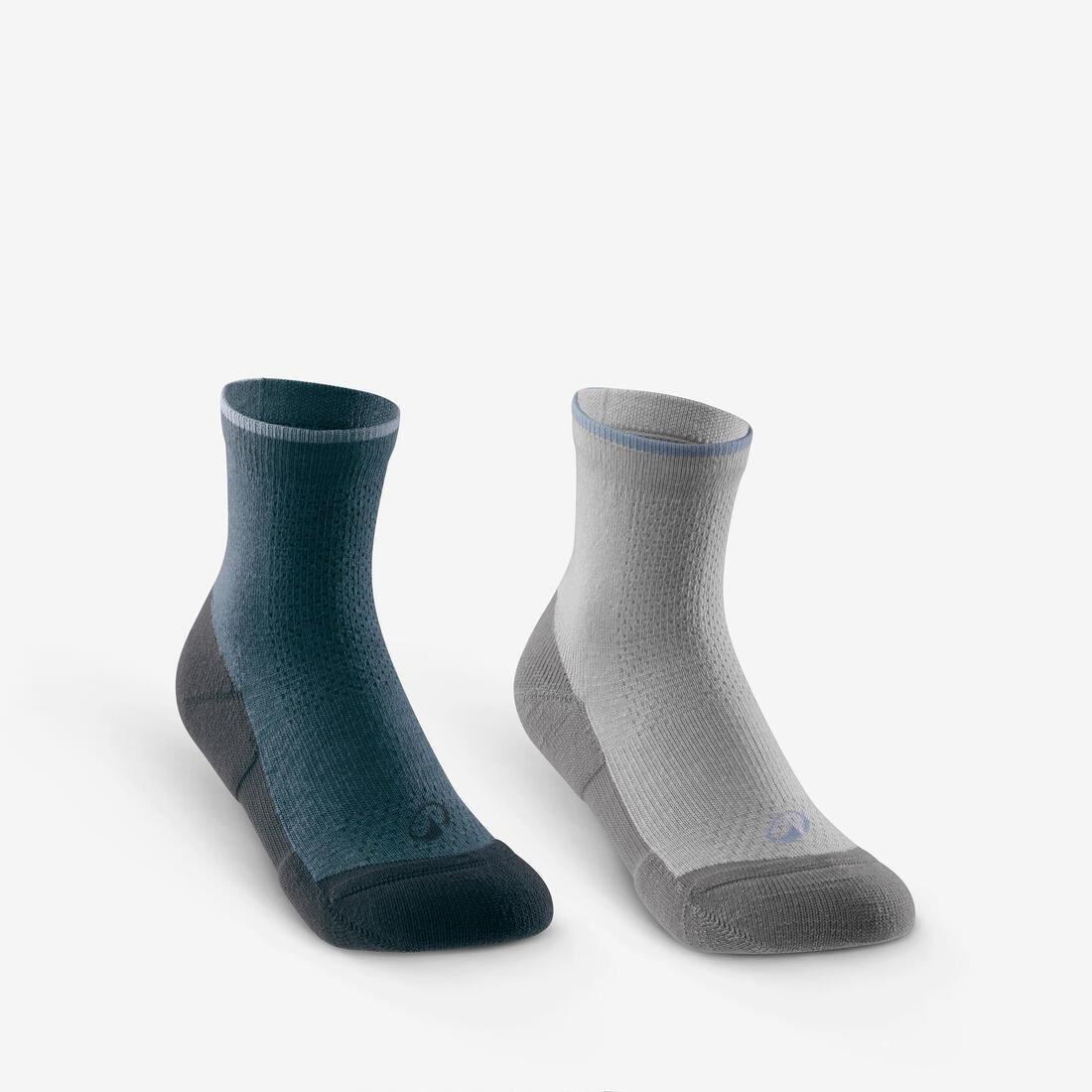 Kids Unisex Mid-leg Hiking Socks - Hike 100 (2 Pairs) Size Jr 8 to Sr 6, Grey, No Color, large image number 0