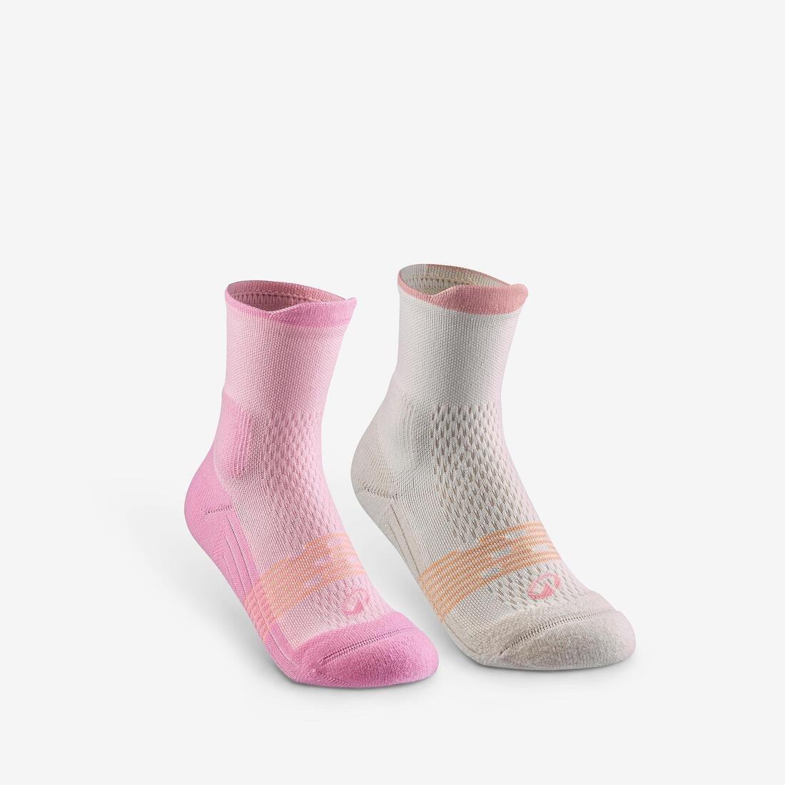 Kids Mid-Rise Hiking Socks - (2 pairs) - UK Jr Sizes 9-5 - Hike 500, Pink, No Color, large image number 0