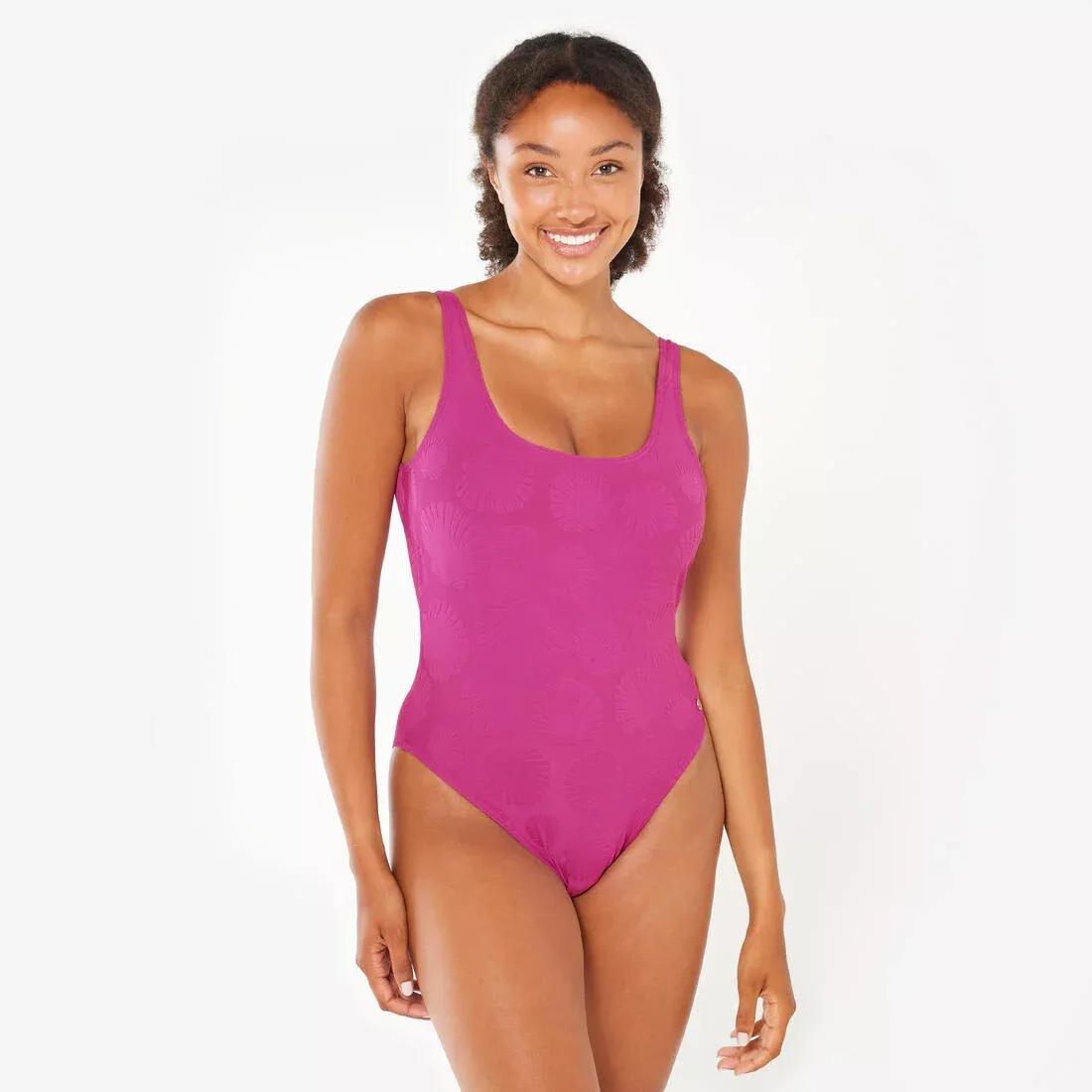 Women Surfing Textured One-Piece Swimsuit - Aurely, Purple, No Color, large image number 1