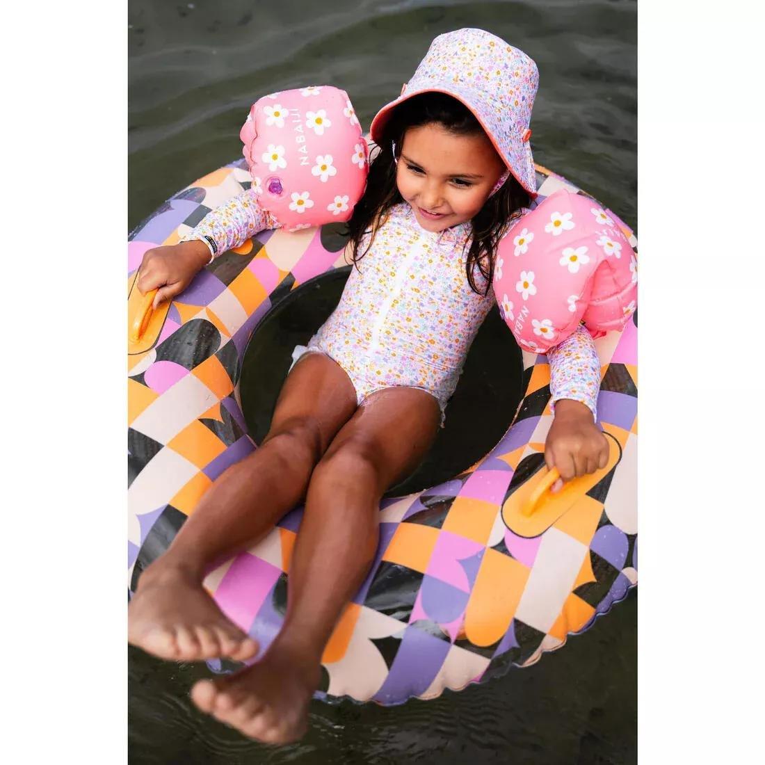 Kids Girls Long Sleeve Uv-Protection 1-Piece Swimsuit, Beige, No Color, large image number 4