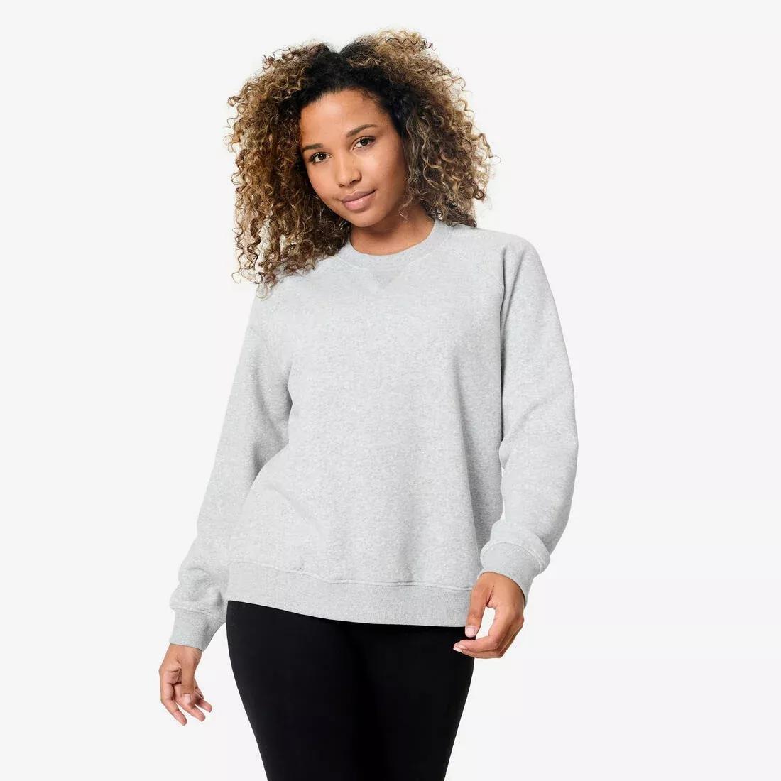 Women Fitness Brushed Fleece Sweatshirt, Grey, No Color, medium