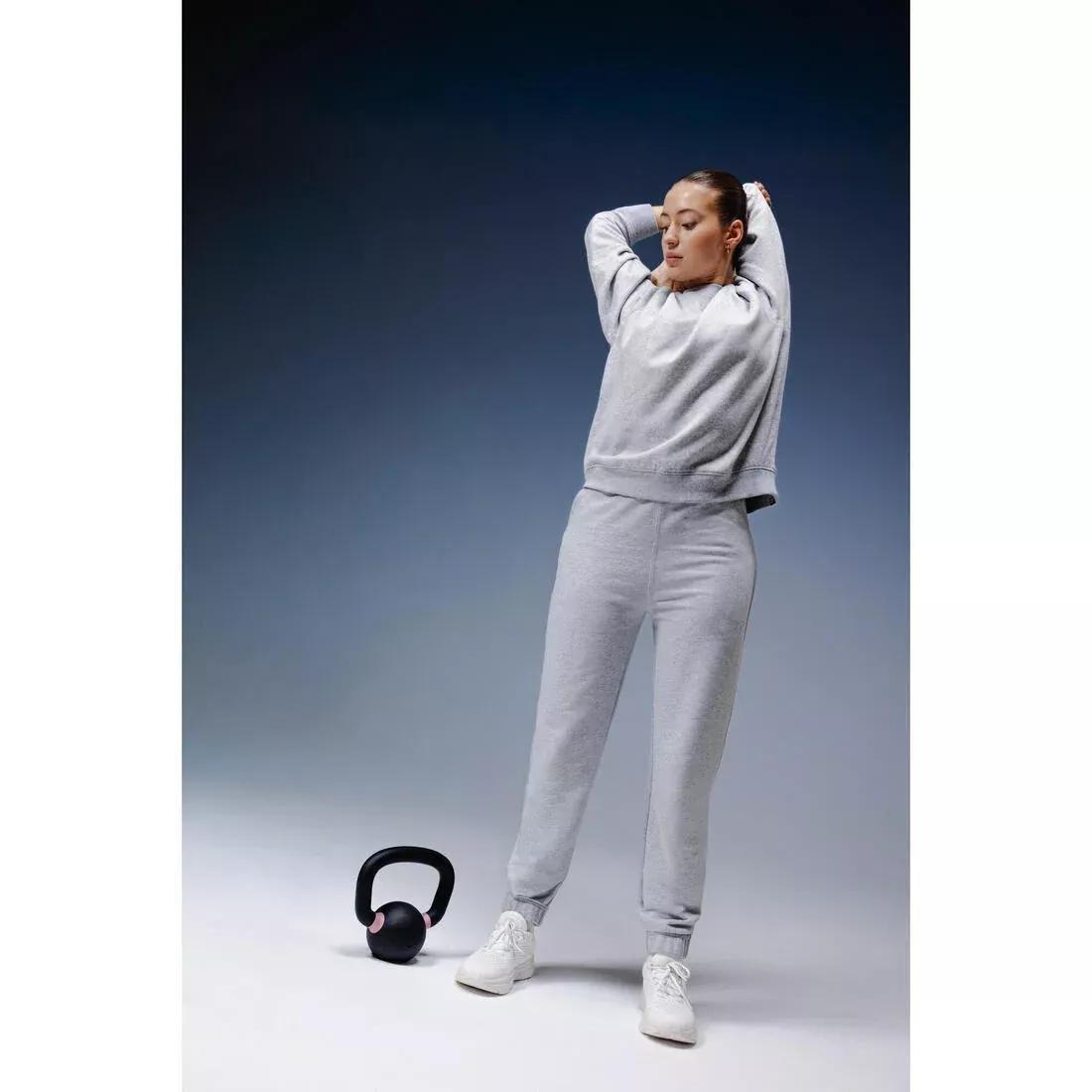 Women Fitness Brushed Fleece Sweatshirt, Grey, No Color, large image number 6