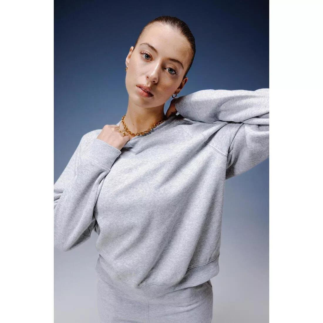 Women Fitness Brushed Fleece Sweatshirt, Grey, No Color, large image number 8