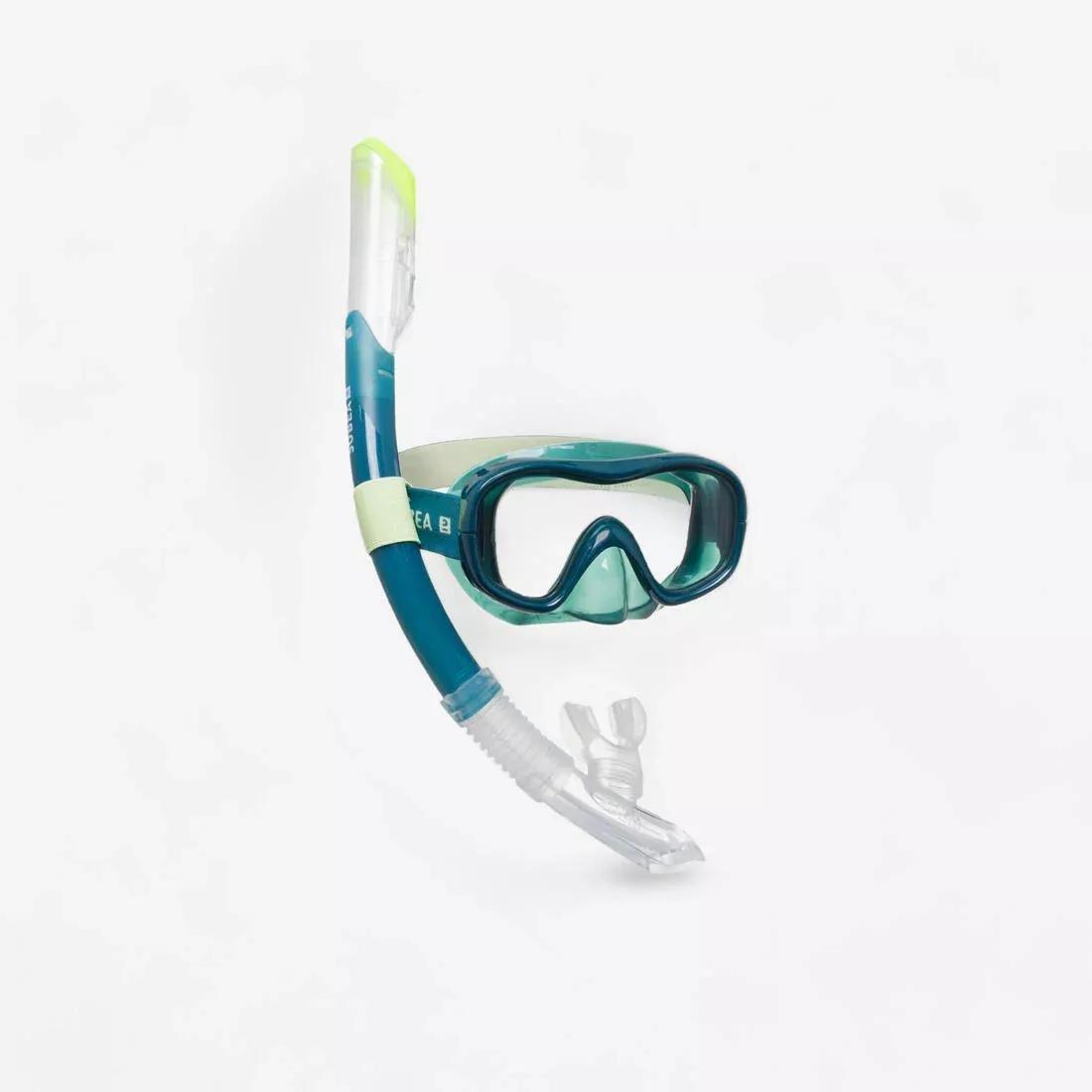 Adult snorkelling Kit 100 COMFORT mask and DRYTOP snorkel with bag, Green, No Color, medium
