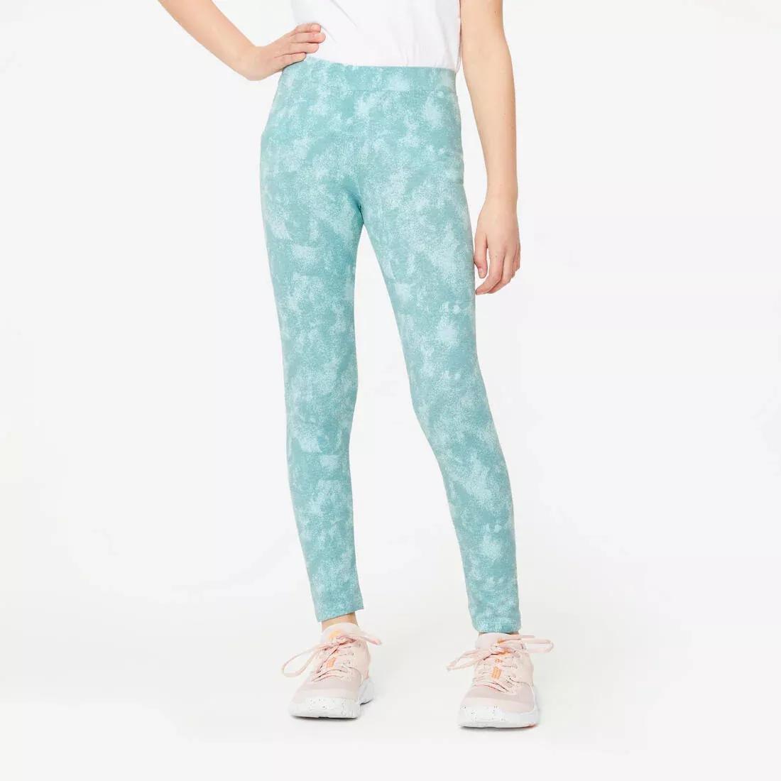 Kids Girls Cotton Leggings Print, Khaki, No Color, large image number 1