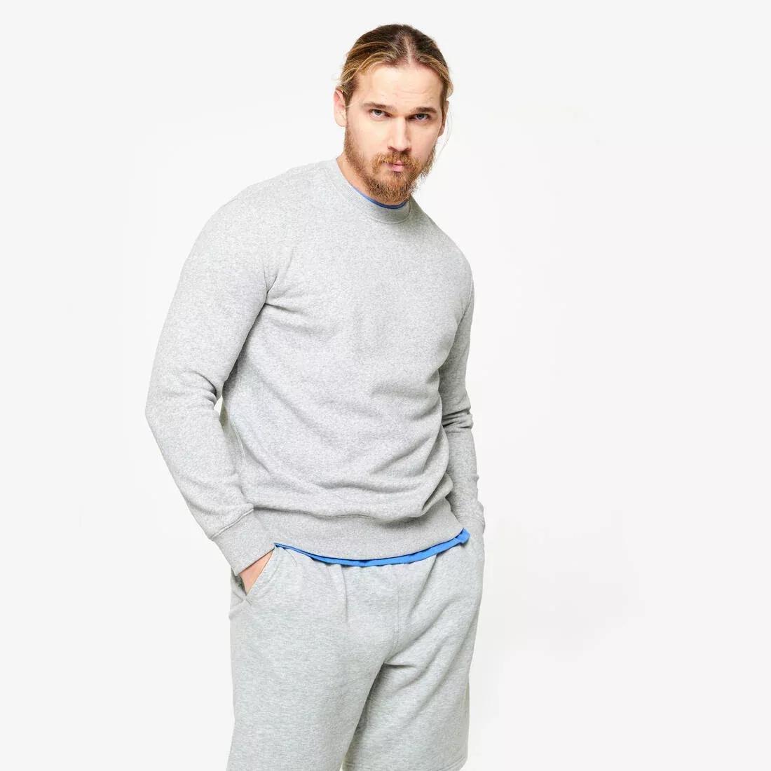 Men Warm Brushed Fleece Sweatshirt, Grey, No Color, large image number 0