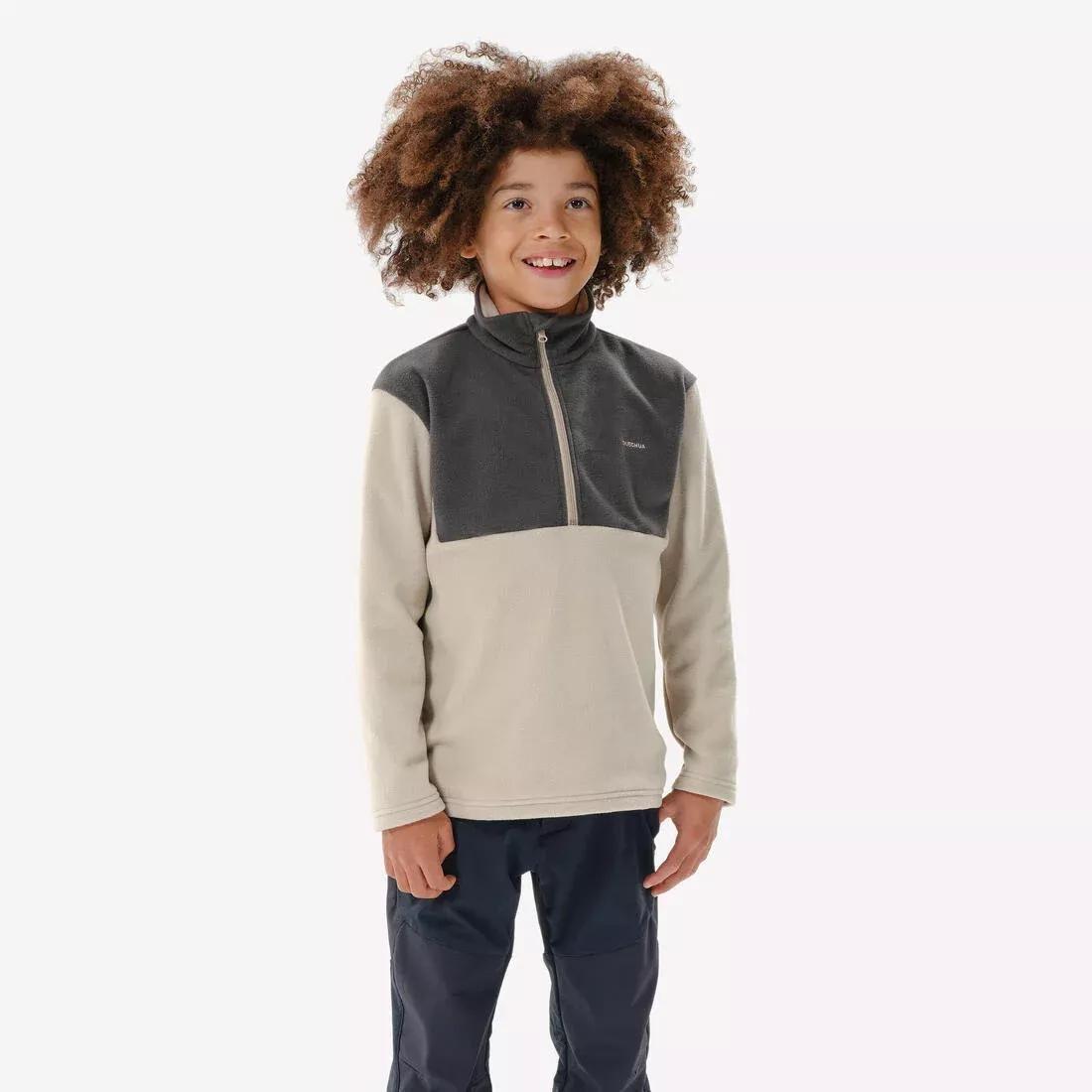LUNAR BEIGE BOYS' FLEECE PULLOVER MH100 1/2 TW, , large image number 0