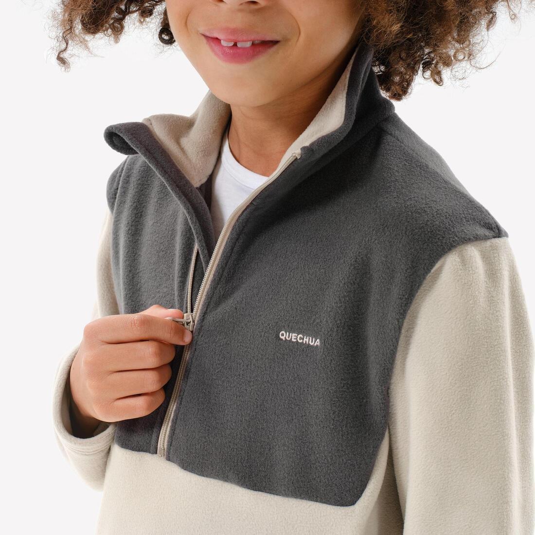 LUNAR BEIGE BOYS' FLEECE PULLOVER MH100 1/2 TW, , large image number 3