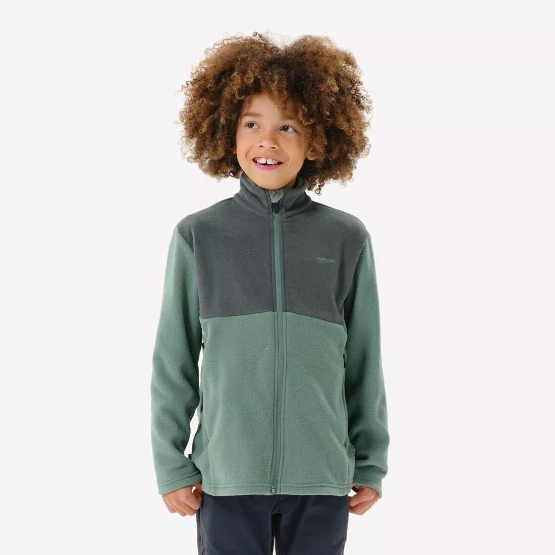 Kids Unisex Hiking Fleece Jacket - MH500 Zip - 7-15 Years, Green, No Color, medium