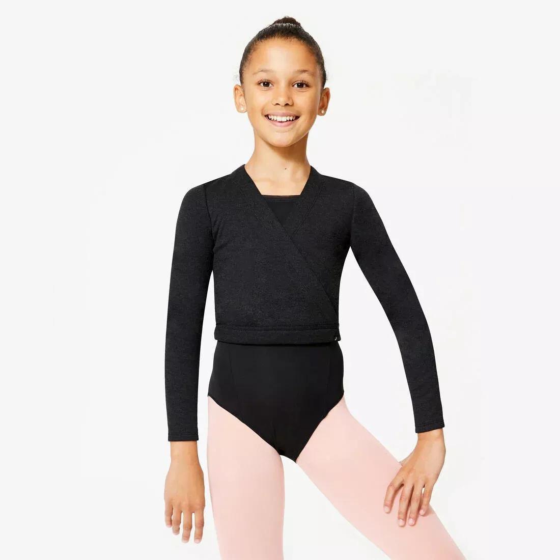 Kids Girls Ballet Wrap-Over Top, Black, No Color, medium