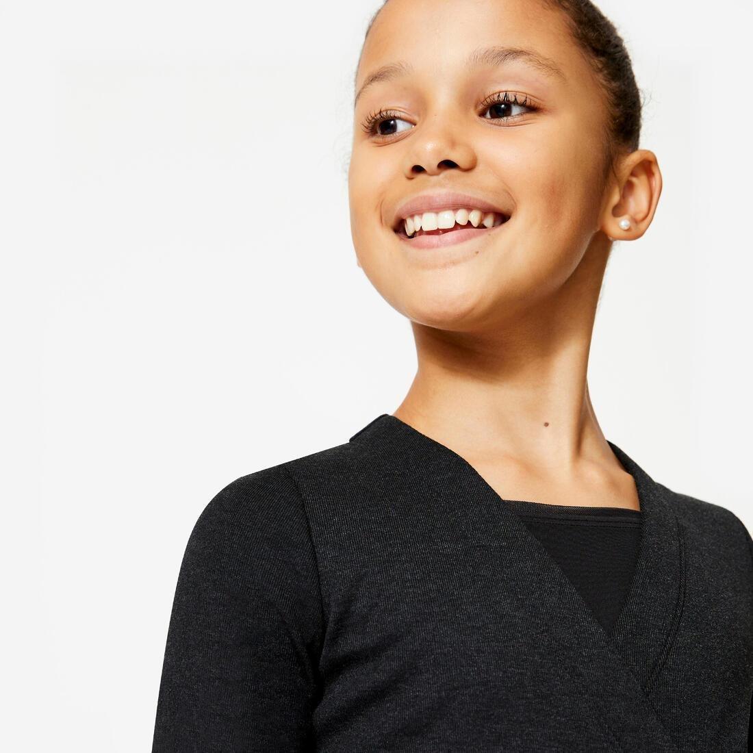 Kids Girls Ballet Wrap-Over Top, Black, No Color, large image number 11