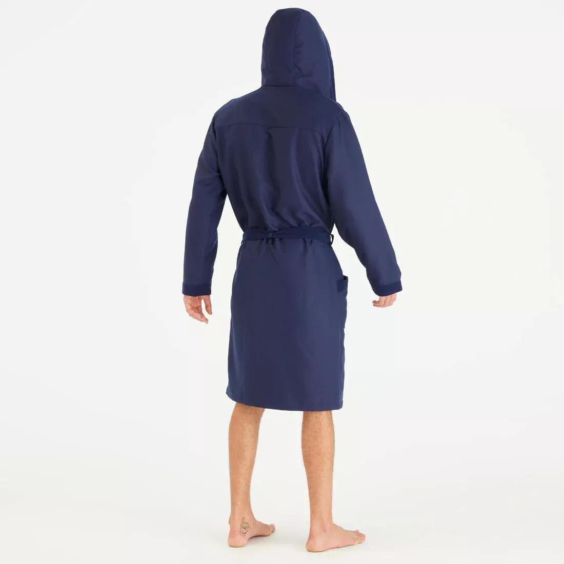 STEEL BLUE Men's microfibre compact hooded bathrobe in dark blue, No Color, large image number 2