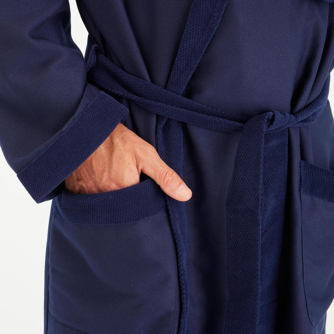 STEEL BLUE Men's microfibre compact hooded bathrobe in dark blue, No Color, large image number 4