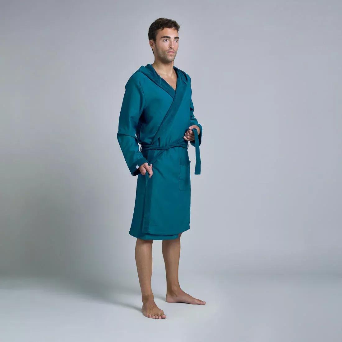 STEEL BLUE Men's microfibre compact hooded bathrobe in dark blue, No Color, large image number 5