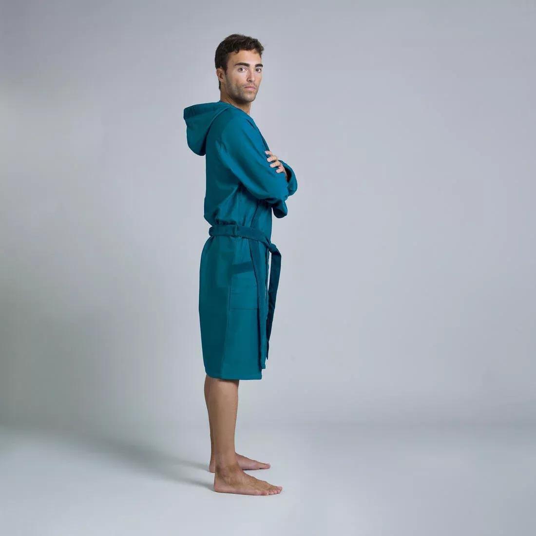 STEEL BLUE Men's microfibre compact hooded bathrobe in dark blue, No Color, large image number 6