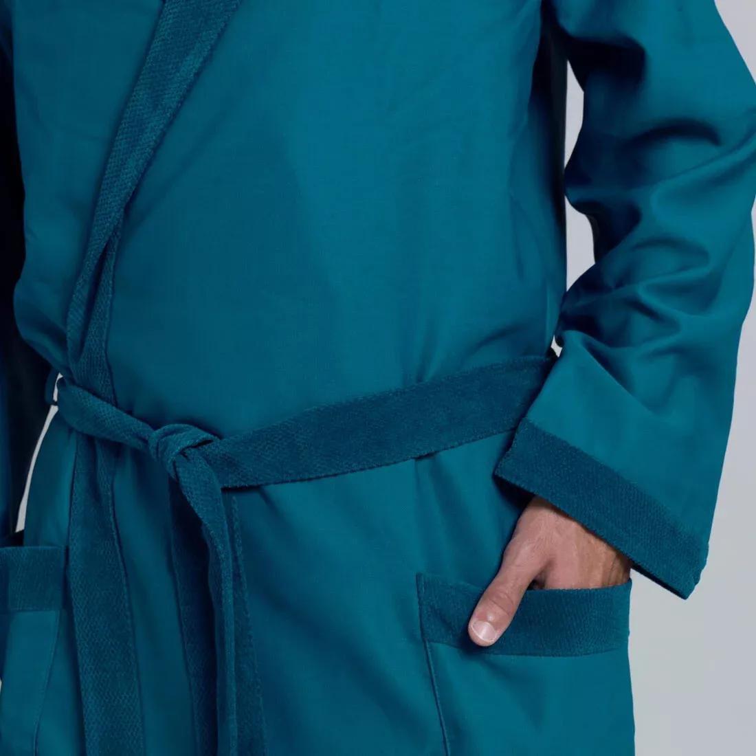 STEEL BLUE Men's microfibre compact hooded bathrobe in dark blue, No Color, large image number 9