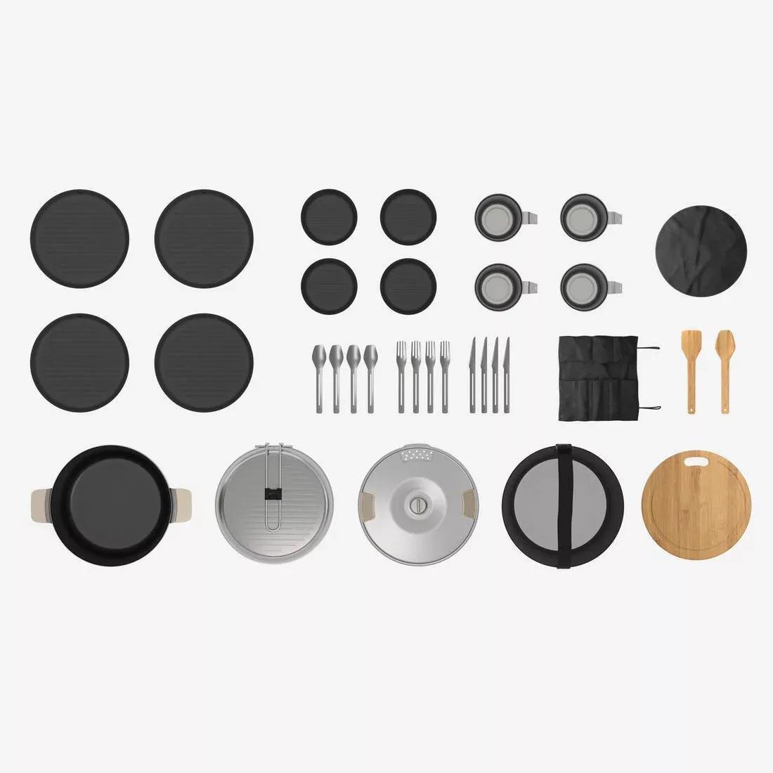 Stainless Steel Non-Stick Xl Camping Cookset 900 For 4 People - 33 Pieces, No Color, medium