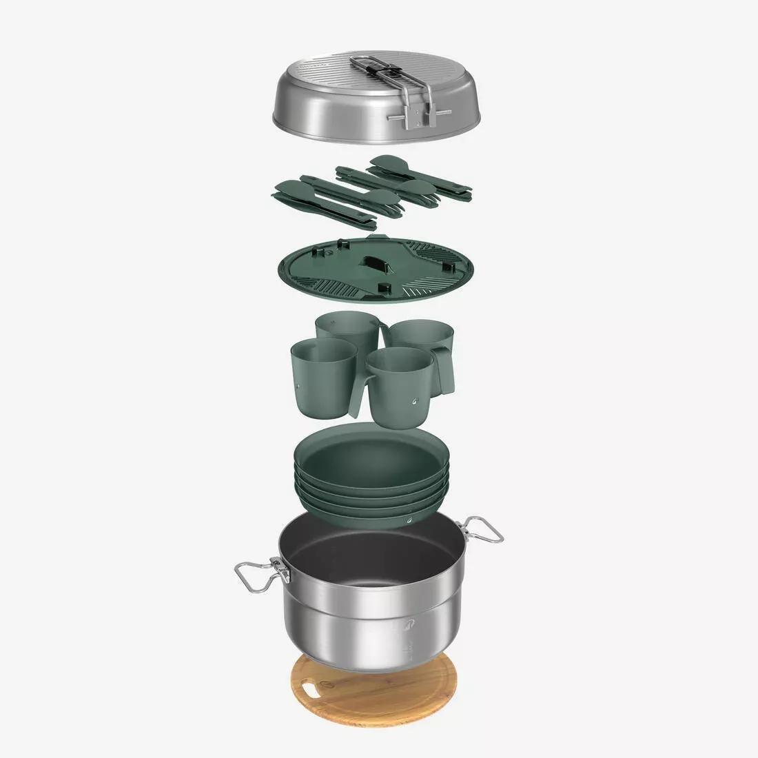 4-Person Stainless Steel + Non-Stick Camping Cookset, Green, 5401_000, large image number 0