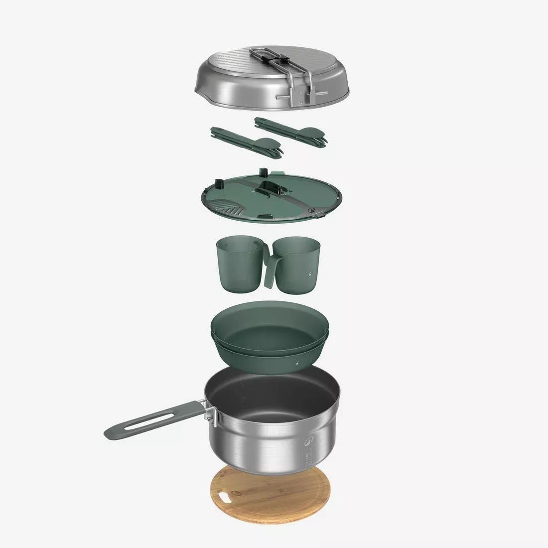 SMOKED GREEN MH500 stainless stell 2-person camping cooking set + non-stick coating, 2.1 l, No Color, large image number 1