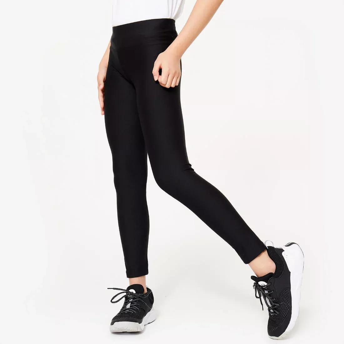 Kids Girls High-Waisted and Breathable Leggings - Black, Beige, No Color, large image number 0