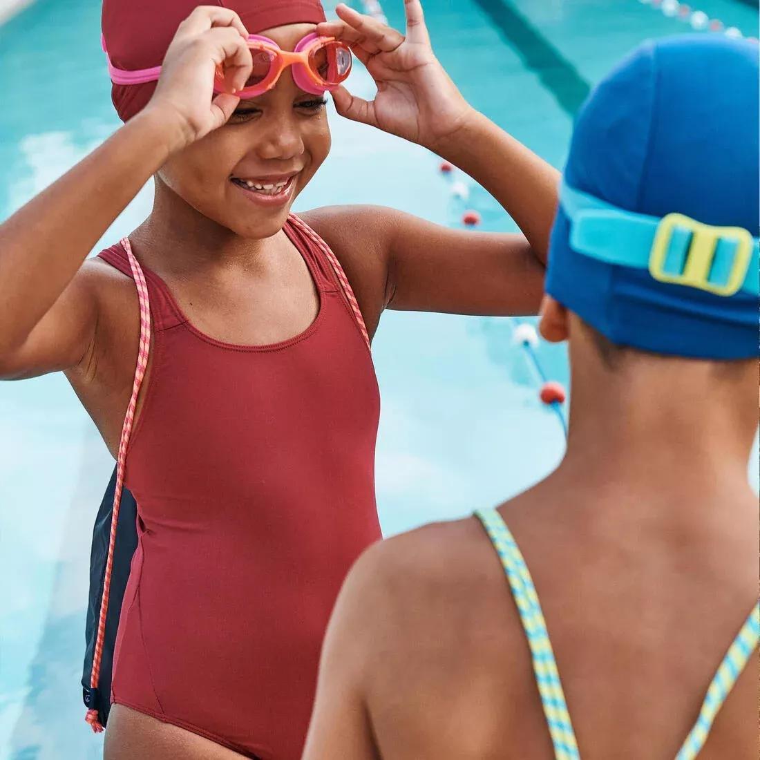 Kids Girls Swimming kit: swimsuit + goggles + cap + bag - 100, Purple, No Color, large image number 1