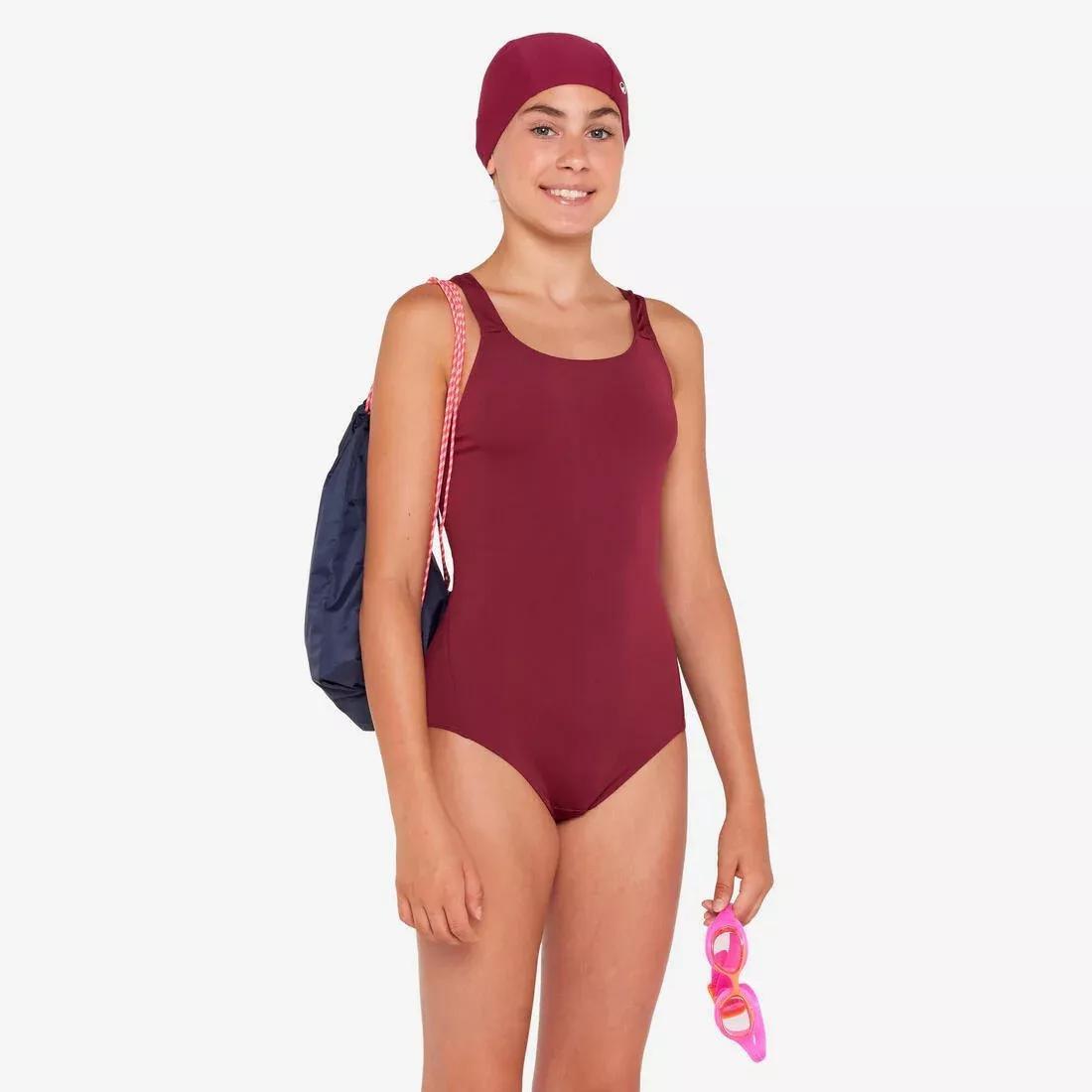 Kids Girls Swimming kit: swimsuit + goggles + cap + bag - 100, Purple, No Color, large image number 3