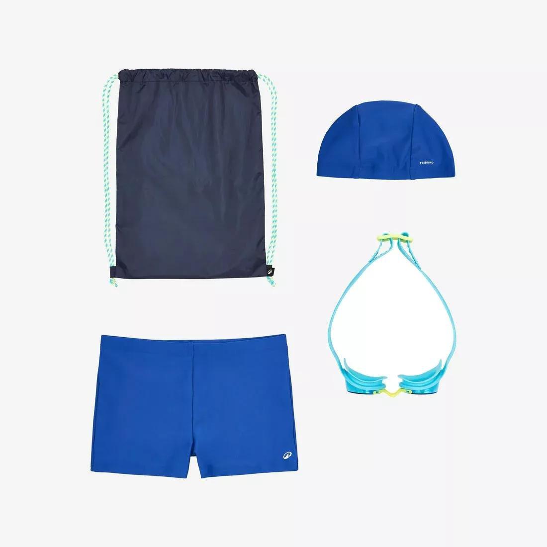 Kids Boys Swimming kit: swimsuit + goggles + cap + bag - 100, Blue, No Color, large image number 0