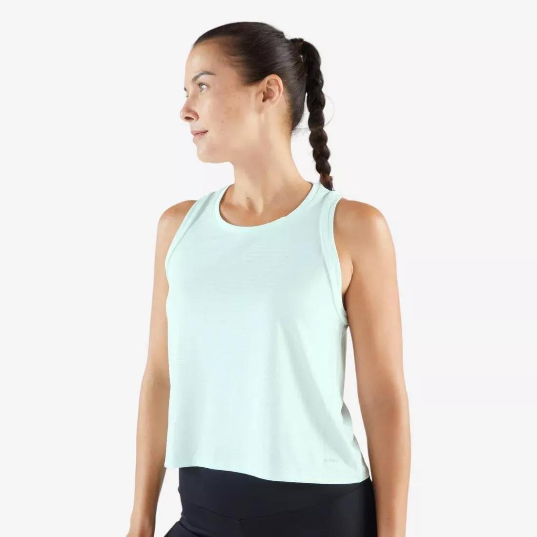 Women Running Breathable Short Tank Top - Kiprun Run 500, Green, 5401_000, large image number 10