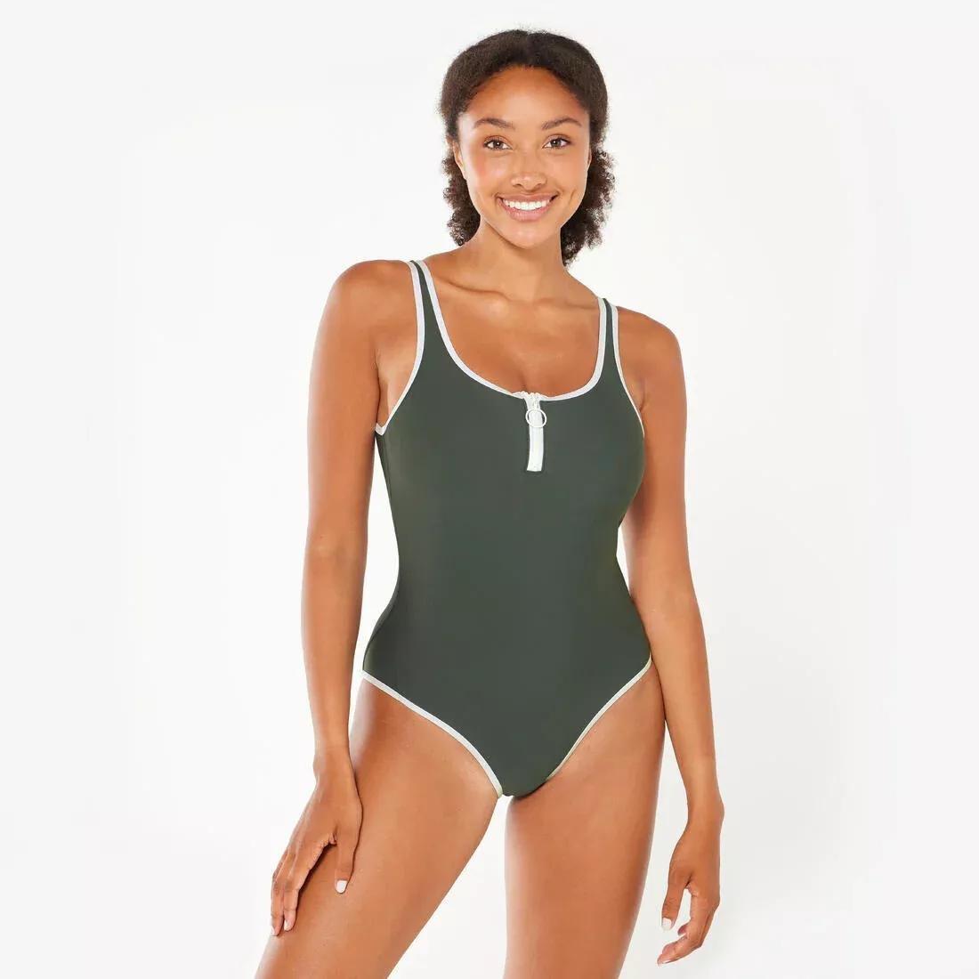 Women swimming 1-piece swimsuit - Heva Joy zip, Green, No Color, large image number 0
