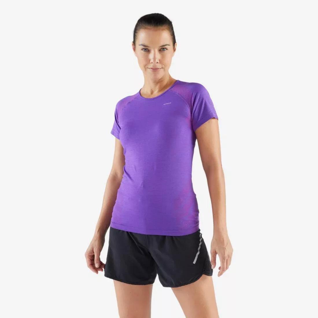 Women Seamless Running&Trail Running T-Shirt - Kiprun Run 500 Comfort Slim, Purple, No Color, medium