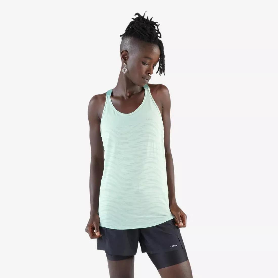 Women's Running Tank Top With Built-In Bra - Kiprun Run 500, Green, No Color, medium