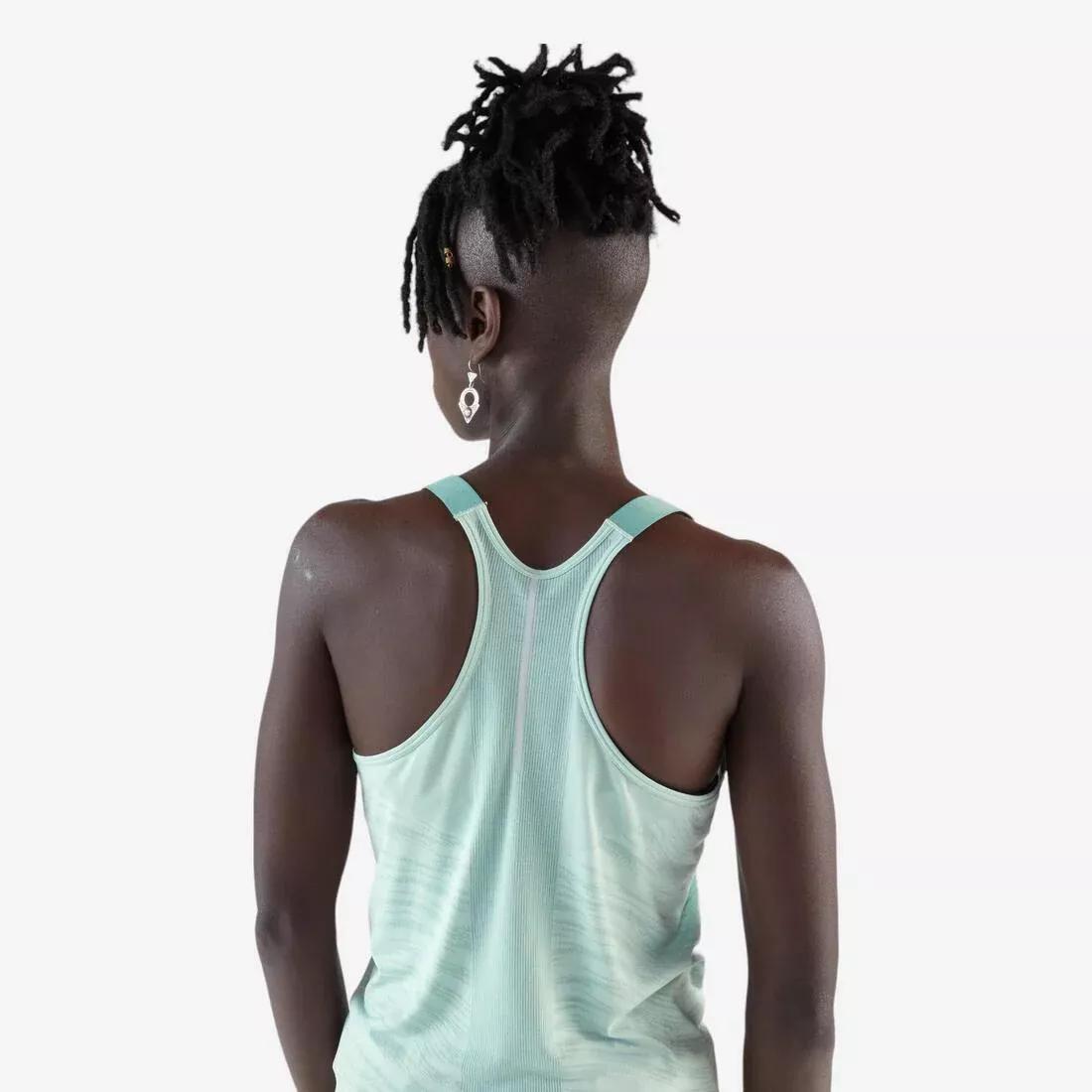 Women's Running Tank Top With Built-In Bra - Kiprun Run 500, Green, No Color, large image number 3