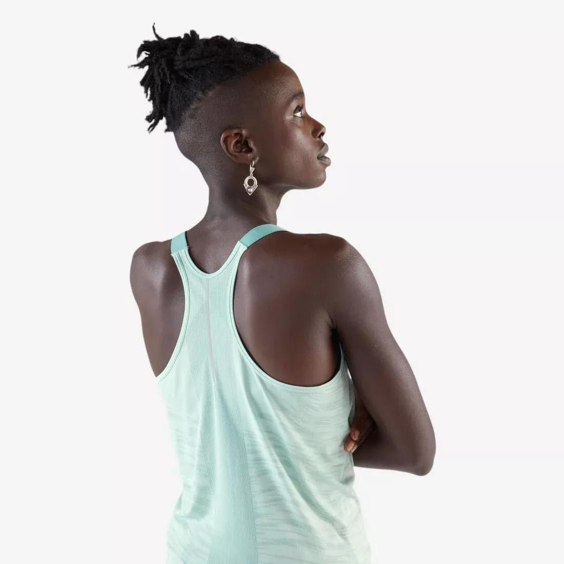 Women's Running Tank Top With Built-In Bra - Kiprun Run 500, Green, No Color, large image number 4