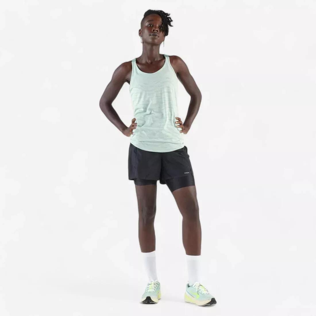 Women's Running Tank Top With Built-In Bra - Kiprun Run 500, Green, No Color, large image number 6