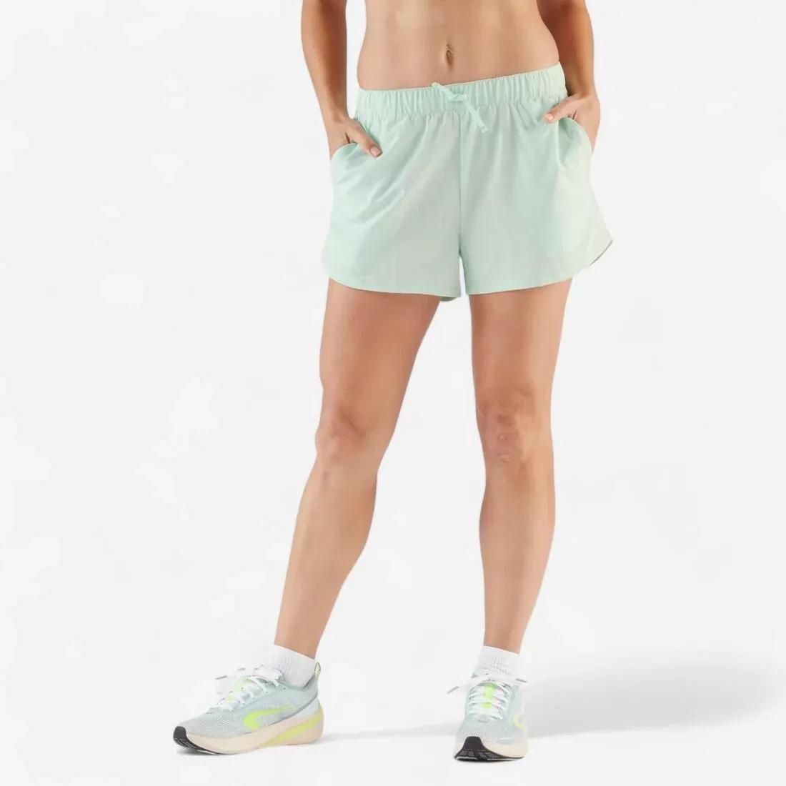 Women Running & Trail Running Breathable Shorts - KIPRUN Run 500 Dry, Green, No Color, large image number 0