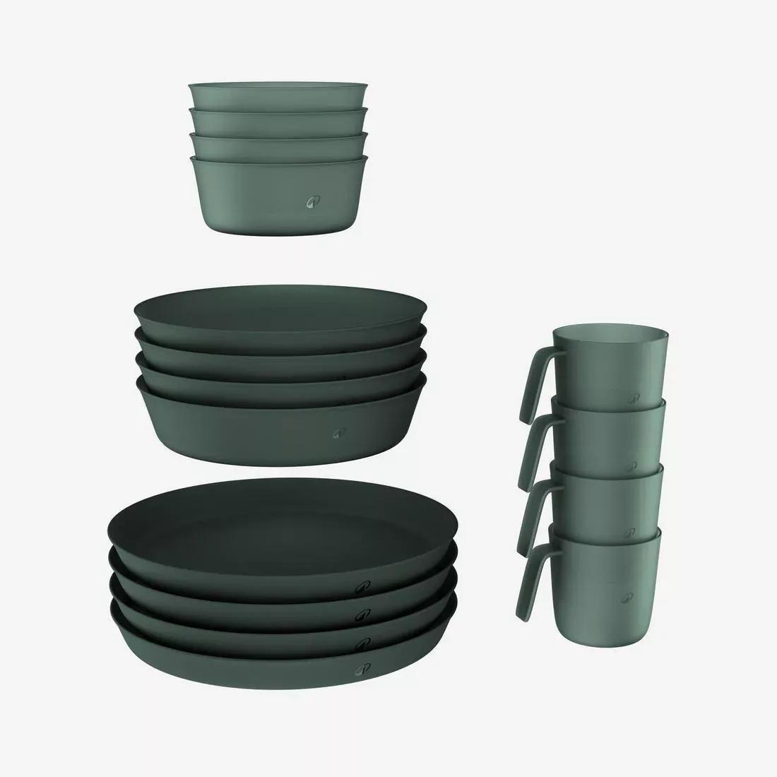 4-Person Camping Crockery Set 500 With 8 Plates, 4 Bowls And 4 Glasses, Green, 5401_000, medium